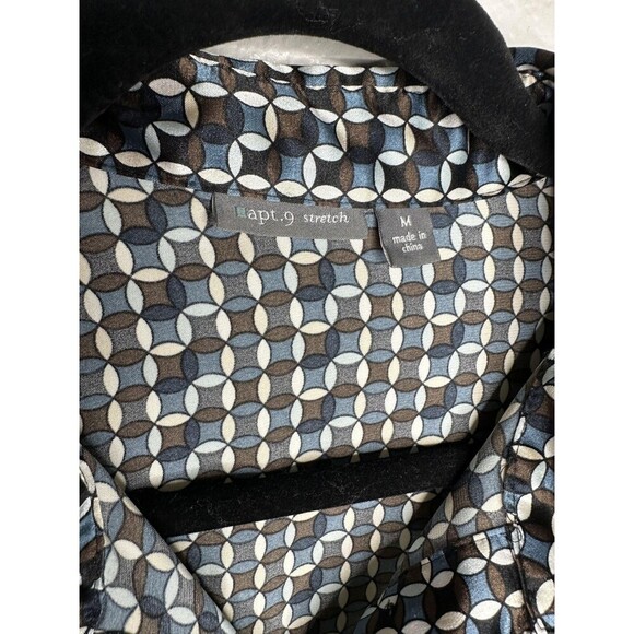 Apt. 9 Shirt Womens Medium Blue Geometric Button Down Stretch Short Sleeve Work - Picture 2 of 4